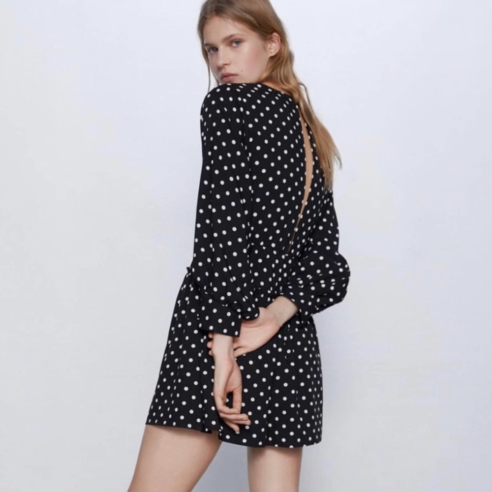 NWOT Zara Black White Polka Dot Short Jumpsuit